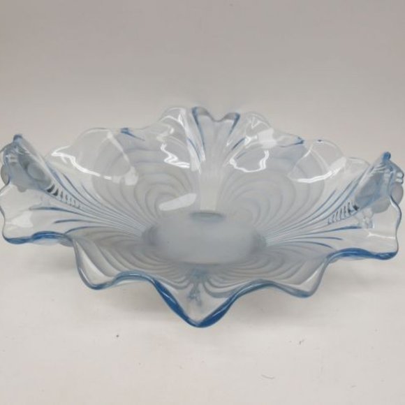 Cambridge Glass Blue Alpine CAPRICE 4 Footed Oval Ruffled Console Bowl